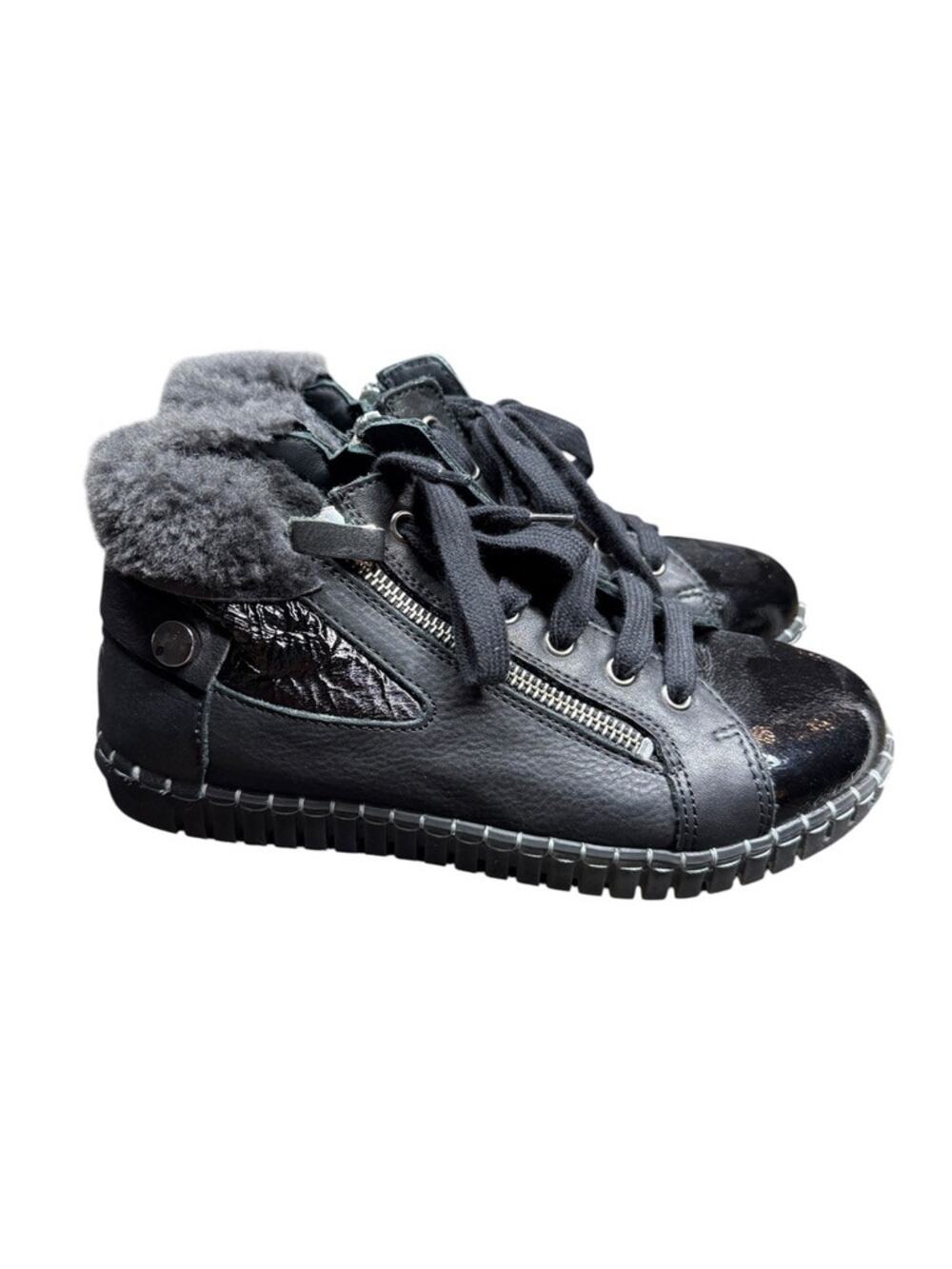 Andia Fora Willy Alfa Montone Sneaker Boot Black Leather With Fur EU 36 READ